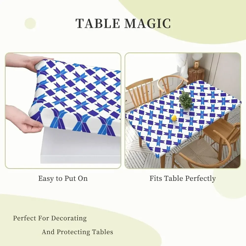 Tablecloth with Elastic Edge Geometric Pattern Rectangle Waterproof, Cover, 5 FT
